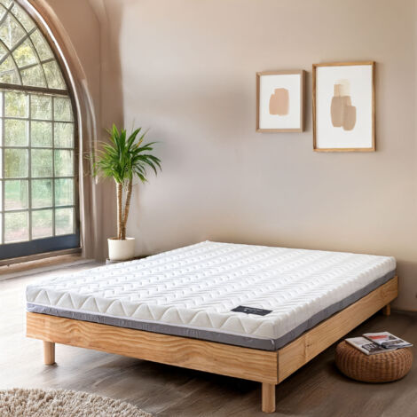 Ensemble matelas ferme mousse Tranquillité 2.0 + Sommier kit adulte en bois massif bois clair 140x190 - Tranquillité 2.0 (1/5)