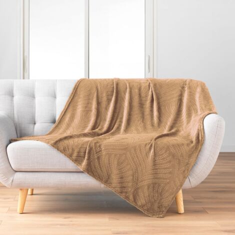 Plaid flanelle relief unie Nelia Camel 125x150 (1/3)