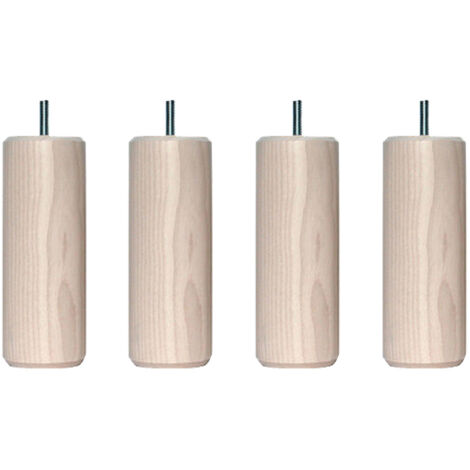 4 pieds cylindriques bois naturel avec veinage frêne blanchi 15 cm