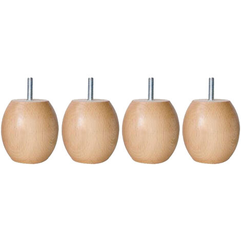 Lot de 4 pieds boules en bois massif vernis naturel 7,5 cm – Compatible avec filetage 8 mm – Fabrication française PEFC – Someo