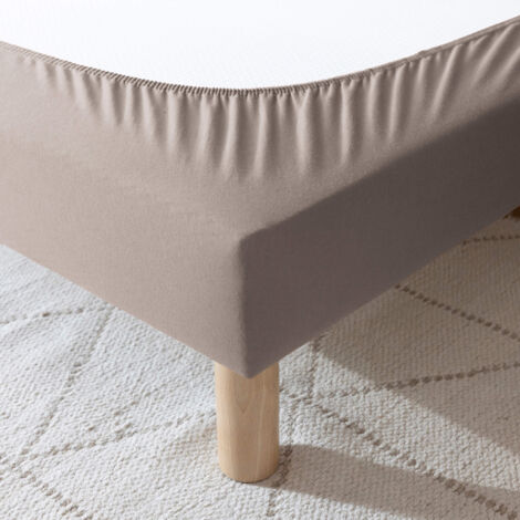 Cache-sommier coton jersey taupe 150x200