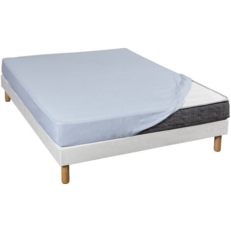Drap housse bleu jersey coton Lycra Tencel 190x200 (1/2)