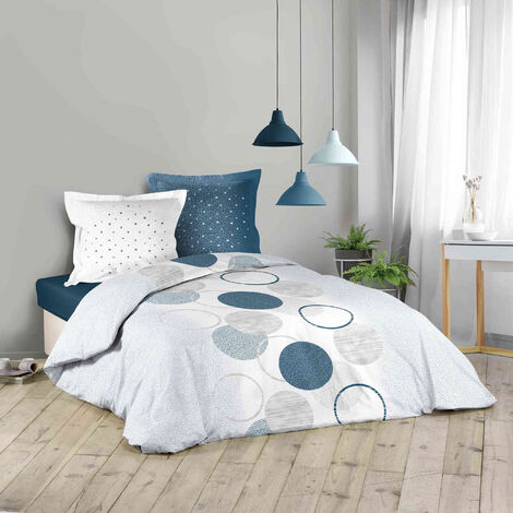 Douceur D'Intérieur – Parure de lit Voie lactée 260x240 cm – 100% coton – Tissage 42 fils/cm² – Motifs ronds et étoiles – Lavable en machine à 40°C