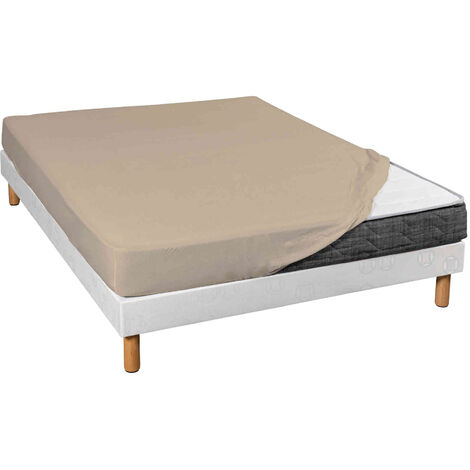 Drap housse jersey beige bonnet 30 cm 100% coton biologique 160x190 (1/2)