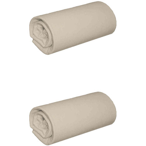 Lot de 2 draps housses jersey beige bonnet 30 cm 100% coton biologique 70x190/200