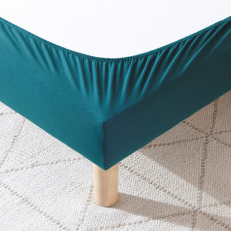 Cache-sommier coton jersey bleu canard 160x190