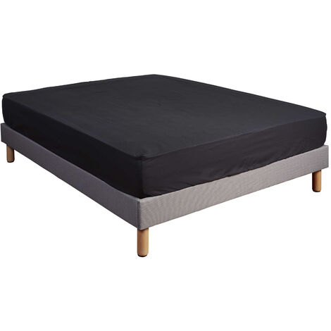 Drap housse 100% coton noir - bonnet 27 cm 160x190 (1/2)