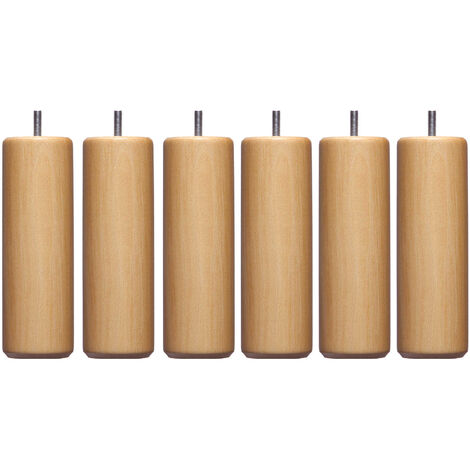 Pieds de lit cylindriques en bois de hêtre naturel 15 cm – Lot de 6 – Filetage 8 mm – S'adaptent à la majorité des sommiers – Someo