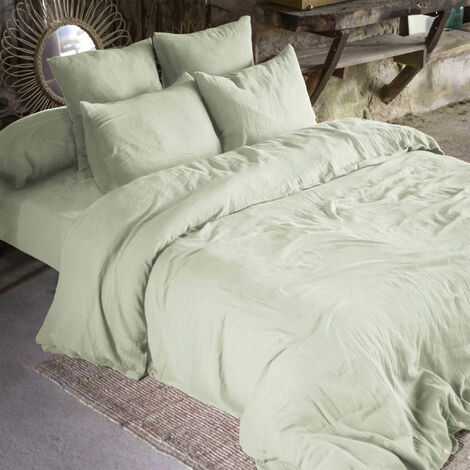 Parure de lit 140x200 double gaze de coton vert d'eau Terre de Nuit (1/4)