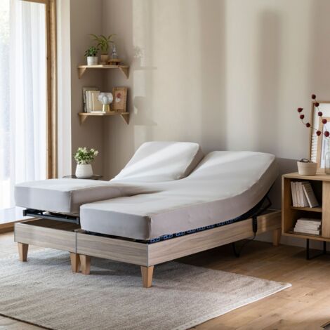 Drap housse beige pour lit articulé jersey extensible 2x90x200