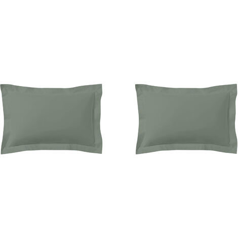 Lot de 2 taies d'oreillers vert de gris 100% coton 50x70 cm
