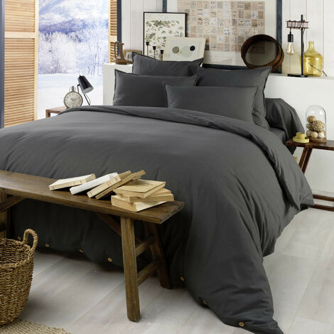 Parure de lit flanelle anthracite 240x220 cm