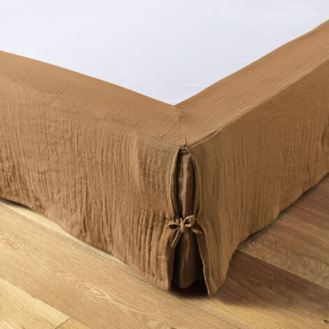 Cache sommier double gaze de coton marron 90x190 cm
