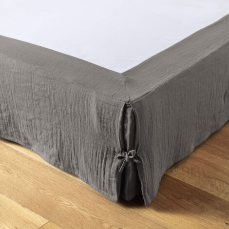 Cache sommier double gaze de coton gris anthracite 140x190 cm