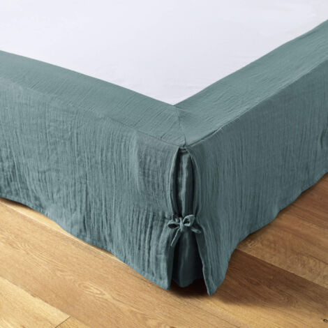 Cache sommier double gaze de coton bleu canard 180x200 cm