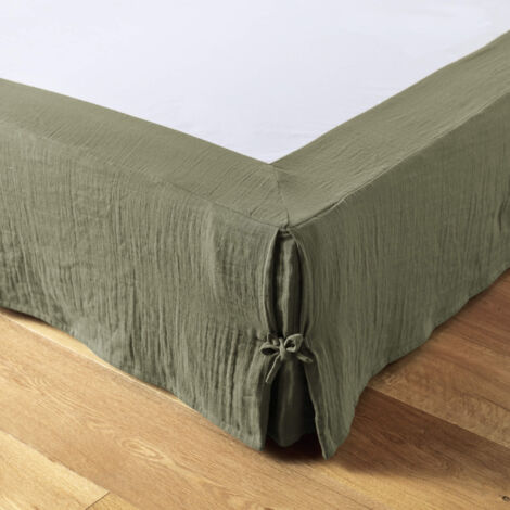 Cache sommier double gaze de coton kaki 180x200 cm