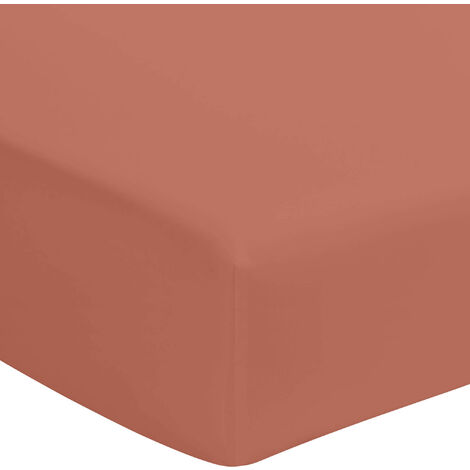 Drap housse terracotta 100% coton bonnet 40 cm 160x190 cm