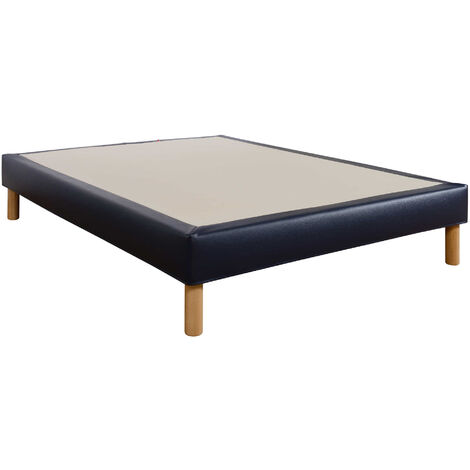 Cache-sommier intégral simili cuir bleu marine 160x200