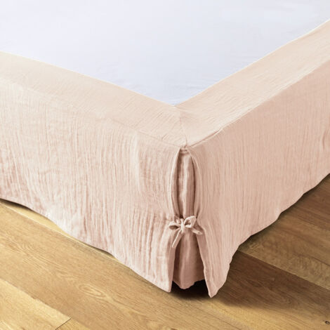 Cache sommier double gaze de coton rose 160x200 cm