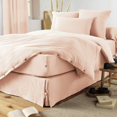 Housse de couette double gaze de coton rose 140x200 cm