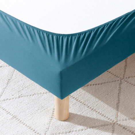 Cache-sommier coton jersey bleu océan 80x200