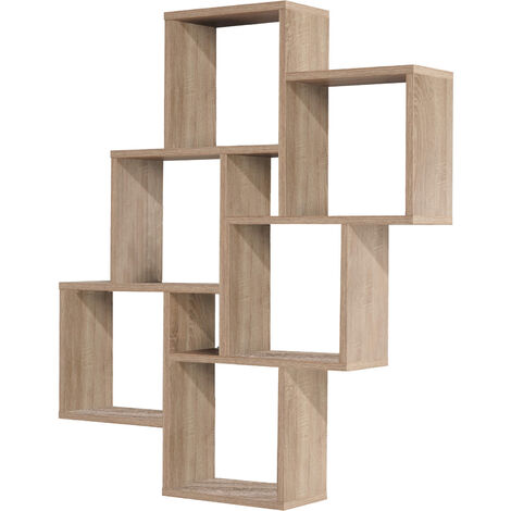 Etagère murale 6 cases en bois imitation chêne - ET13035-3