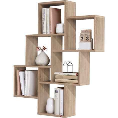 Etagère murale 6 cases en bois imitation chêne - ET13035-3
