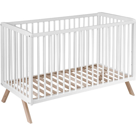 Lit bébé en bois massif blanc avec sommier réglable en hauteur 60x120 (1/5)