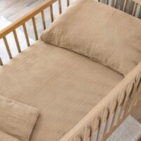 Drap housse bébé 70x140 gaze de coton beige Terre de Nuit NOA - NOA