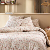 Terre De Nuit – Housse de couette 140x200 en gaze de coton – Motif floral rose – Toucher doux – Lavage machine 30°