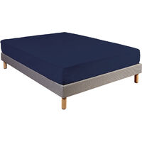 Drap housse 100% coton bleu marine - bonnet 30 cm 160x200