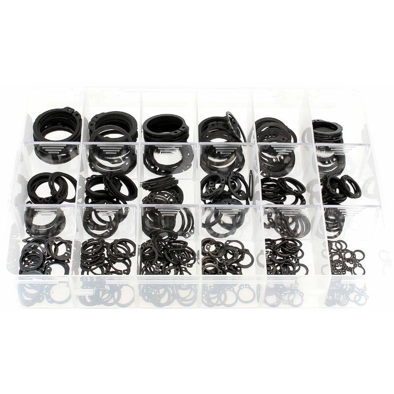BGS 8046 - Assortiment 300 Circlips Extérieurs 3 à 32 Mm - Boîte De Rangement Pratique - Acier Au Manganèse