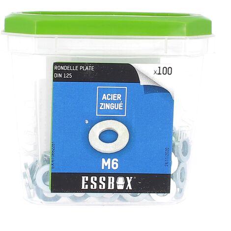 ESSBOX de 100 Rondelles M6 Acier Zingué DIN 125 (1/2)