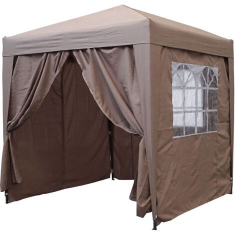 Pop-Up-Pavillon 2 x 2 m Graubeige mit 4 Easy-Klett Seitenwänden mit 2 Reißverschlüssen