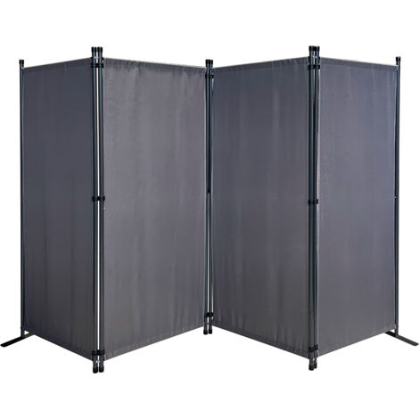 Paravent 4 Teilig 165 x 220 cm Stoff Raumteiler Garten Trennwand Balkon Sichtschutz Stellwand Faltbar Grau (1/5)