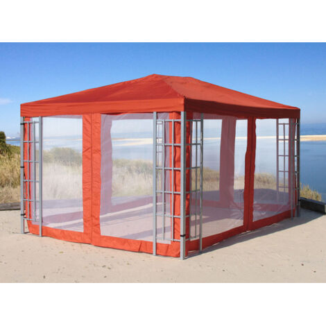 Rank Pavillon Set 3x4m Metall Garten Partyzelt Terra / Rotorange RAL 2001 mit 4 Seitenteilen Moskitonetz