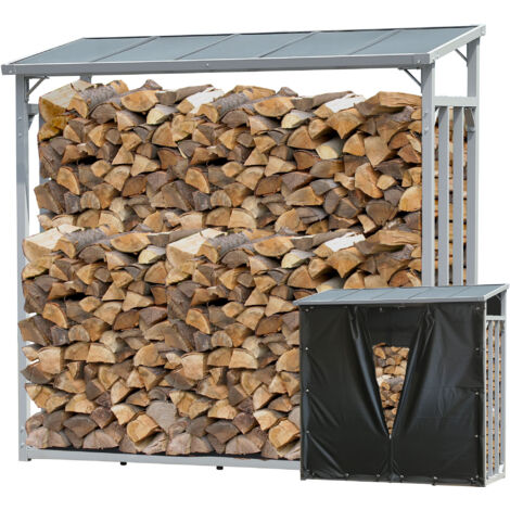 ALUMINIUM Kaminholzregal 143 x 70 x 145 cm mit Wetterschutz Garten Kaminholzunterstand 1,6 m³ Kaminholzlager Stapelhilfe Aussen