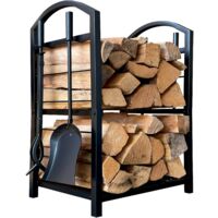 Metall Kaminholzregal 45 x 30 x 74 cm Kaminholzlager Innen mit Schaufel Zange Bürste Schürhaken Besteck