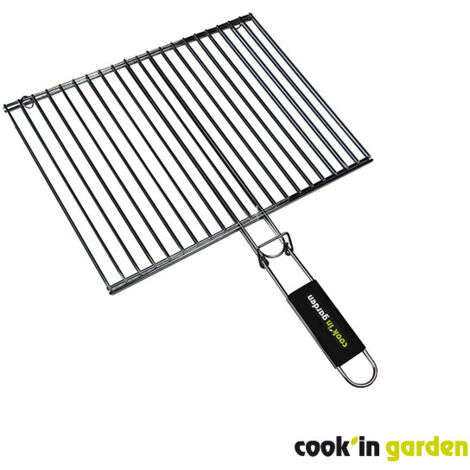 Grille double rectangulaire en acier chromé 40x30 cm – Résistante aux flammes et hautes températures – Manche soft-touch pour prise confortable – Garden Max