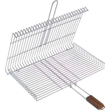 Grille de barbecue en acier chromé 40x30cm – Résistante aux hautes températures – Manche soft-touch – Côtés rabattus pour éviter les chutes – Garden Max