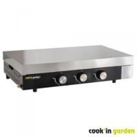 Plancha gaz en fonte - 3 Brûleurs + Capot de protection - Noir - Puissance 7,05 kWh - Surface de Cuisson : 3150 cm² - Cook'in Garden