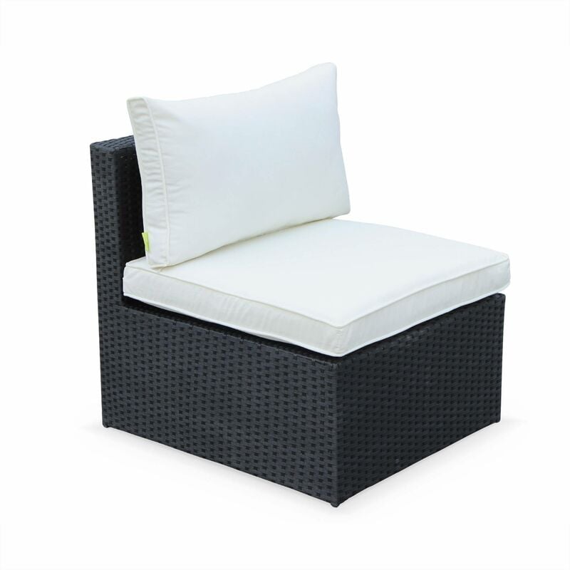 5 Seater Rattan Garden Furniture Sofa Set Table Black Weave Wicker Off White Cushions Aluminium Frame Ready Assembled 5 Seater Rattan Garden Furniture Sofa, 5 Seater Garden Sofa Set In Aluminium