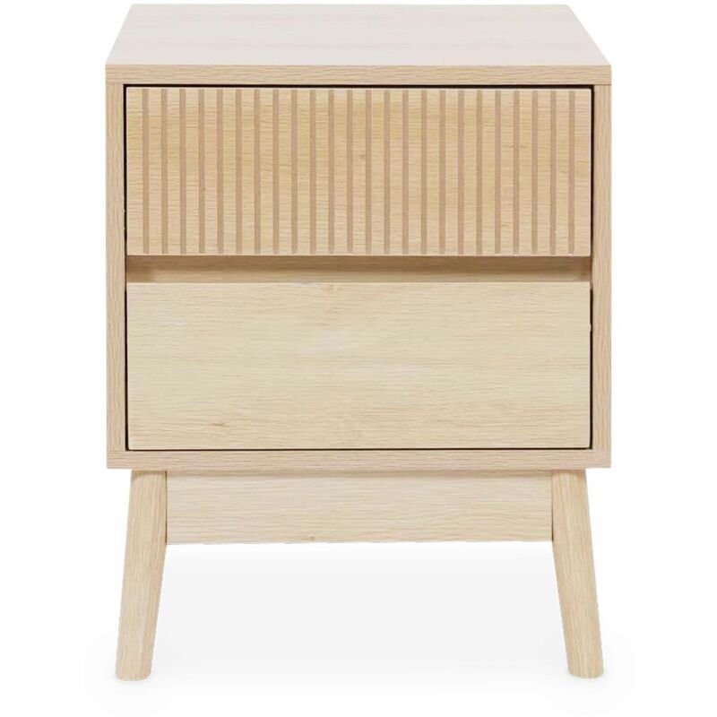 Grooved wooden bedside table with 2 drawers 40x39x48cm Linear