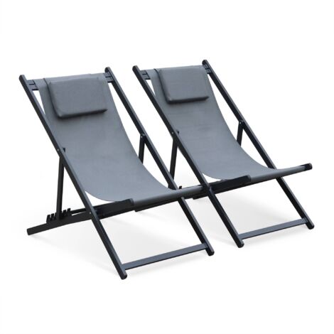 Set of 2 Aluminium multi-position sun loungers Grey 99x88.5x58 cm - Gaia