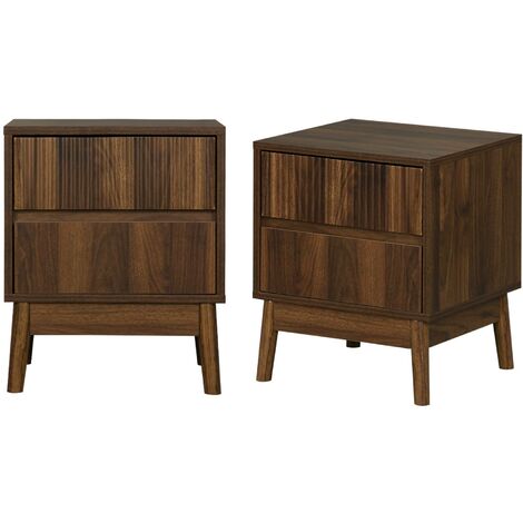 Pair of grooved bedside tables with wooden effect, Linear, Dark wood colour, 39x40x48 cm