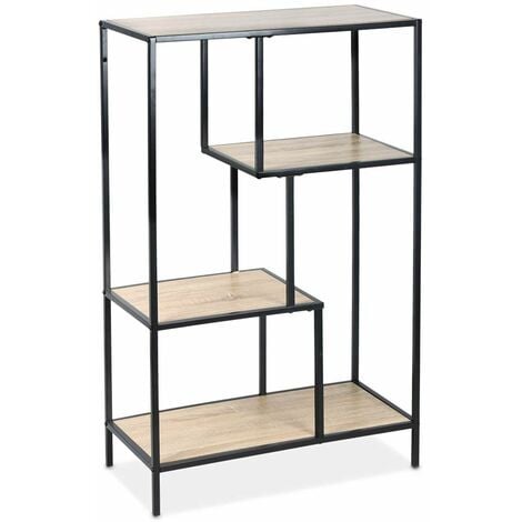 4-level industrial bookshelf in metal and wood effect, Loft, Natural, 69x33x113.5 cm