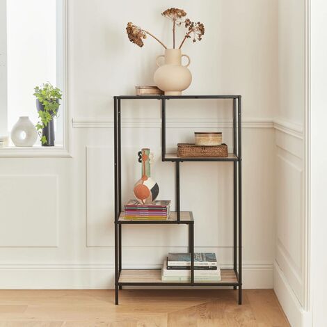 4-level industrial bookshelf in metal and wood effect, Loft, Natural, 69x33x113.5 cm