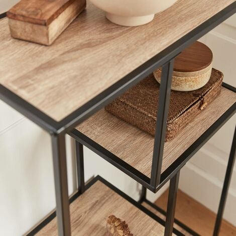 4-level industrial bookshelf in metal and wood effect, Loft, Natural, 69x33x113.5 cm