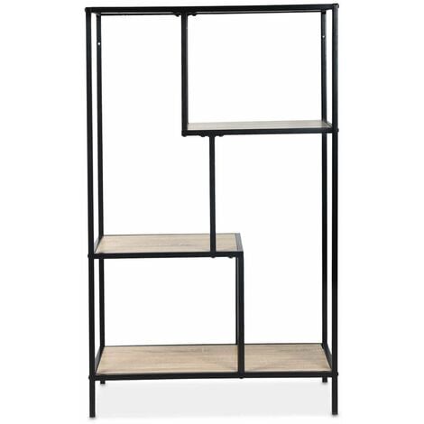4-level industrial bookshelf in metal and wood effect, Loft, Natural, 69x33x113.5 cm