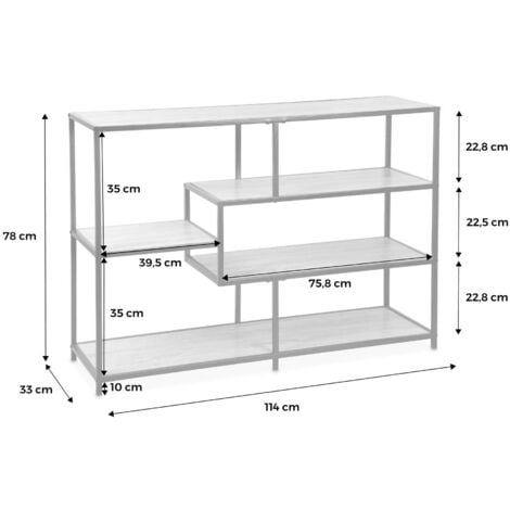 5-level industrial bookshelf in metal and wood effect, Loft, Natural, 114x33x78 cm